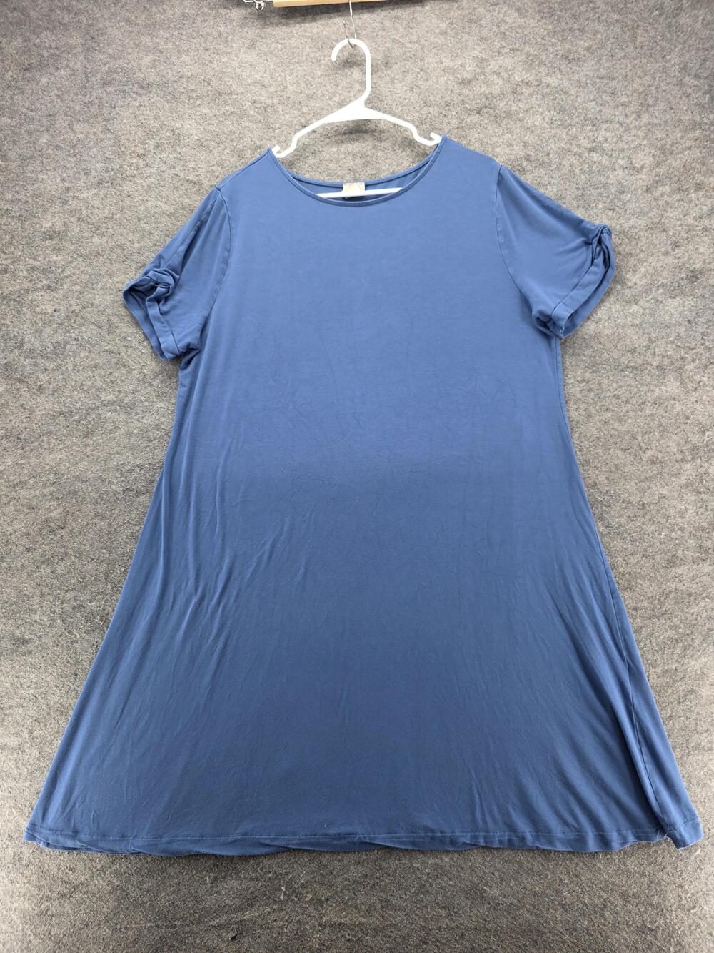 Chico's Dress Womens Small Blue Short Sleeve A-Line Swing Rayon Spandex Knit